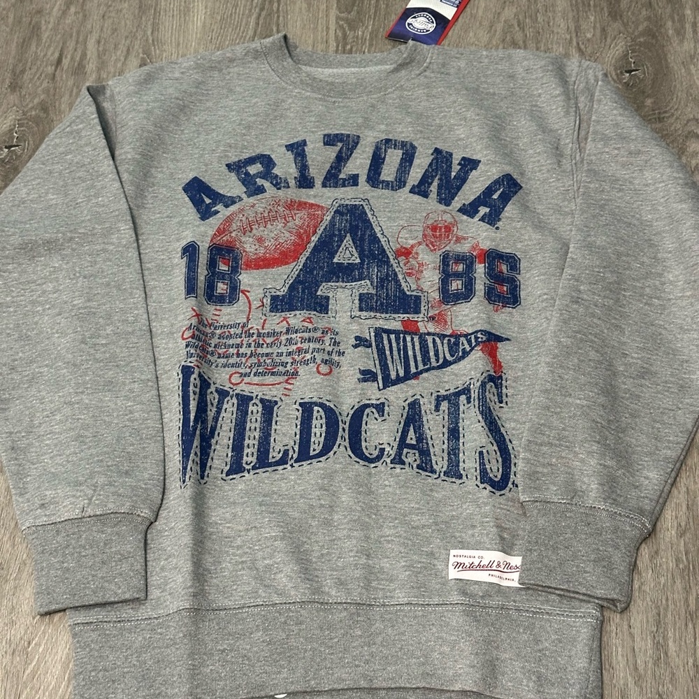 Mitchell & Ness Arizona Wildcats Gray Crewneck Sweatshirt - Size S - NWT!